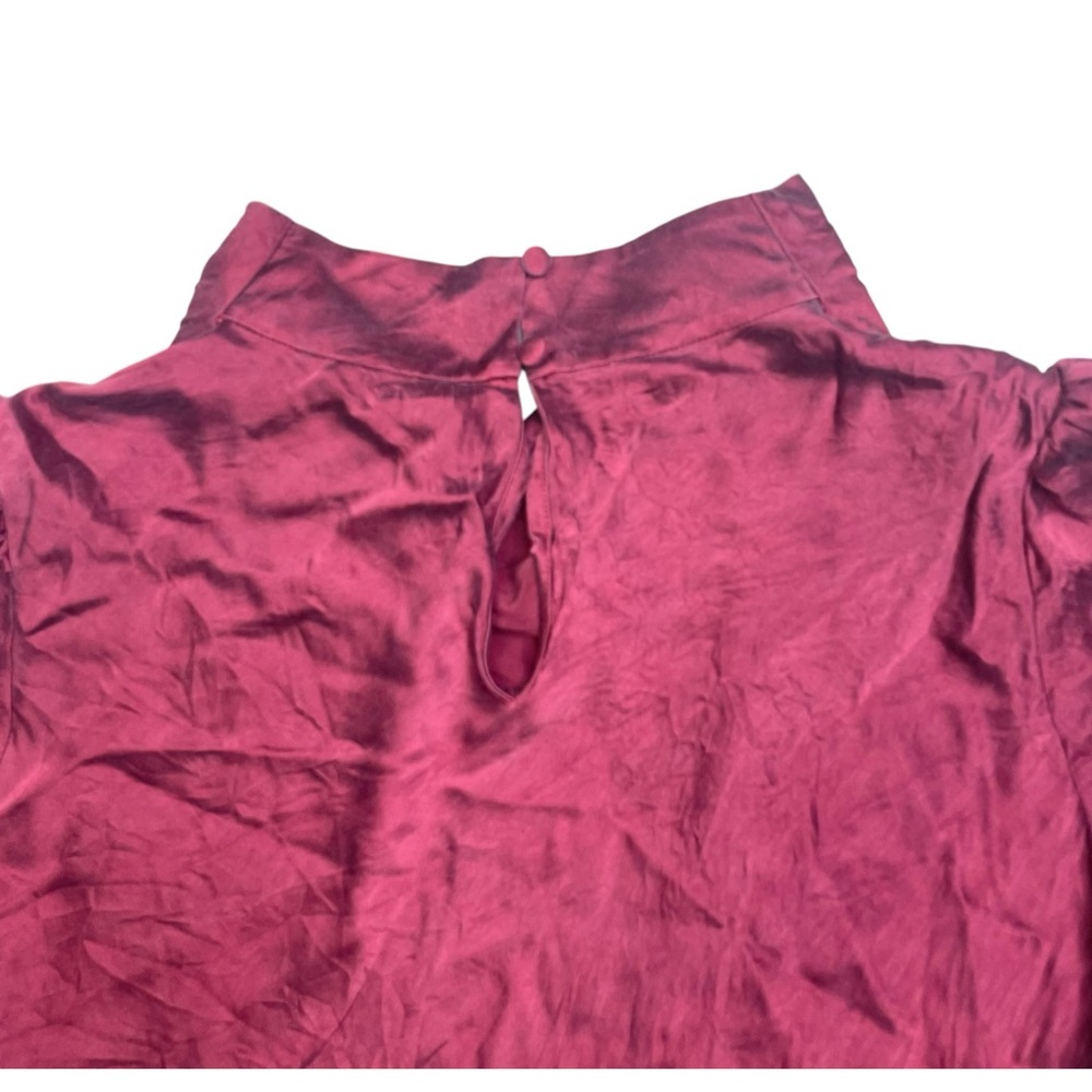 VERONICA BEARD Silk Blouse Size 14 Red Long Sleeve Mock Neck Lightweight - Picture 8 of 12